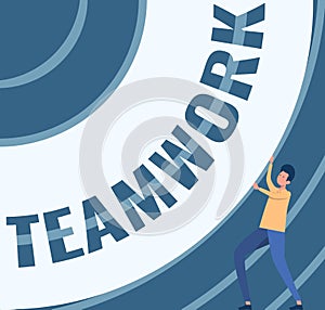 Text caption presenting Teamwork. Internet Concept combined action of group especially when effective and efficient