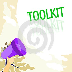 Text showing inspiration Toolkit. Business approach set of tools kept in a bag or box and used for a particular purpose