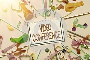 Text showing inspiration Video Conference. Business concept showing in remote places hold facetoface meetings Colorful