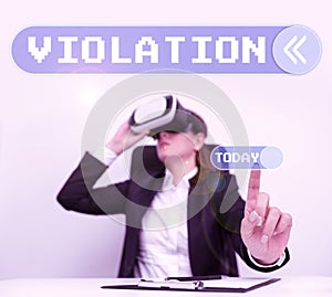 Text showing inspiration Violation. Conceptual photo an infringement of established rules or laws