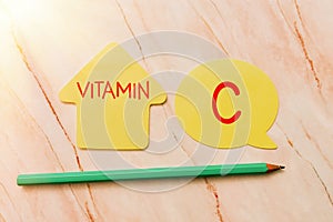 Text showing inspiration Vitamin C. Business concept it promotes healing and helps the body absorb iron Ascorbic acid