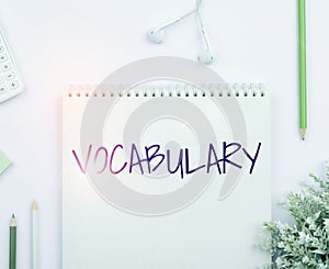 Text showing inspiration Vocabulary. Business idea collection of words and phrases alphabetically arranged and explained