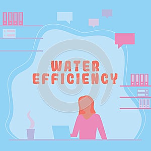 Text showing inspiration Water Efficiency. Business approach reduce water wastage by measuring amount of water required