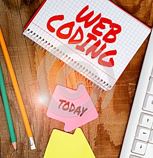 Text showing inspiration Web Coding. Internet Concept work involved in developing a web site for the Internet Display of