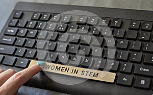 Text showing inspiration Women In Stem. Business approach Science Technology Engineering Mathematics Scientist Research