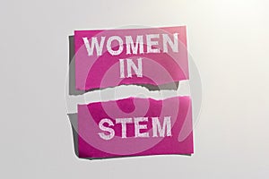 Text showing inspiration Women In Stem. Business overview Science Technology Engineering Mathematics Scientist Research