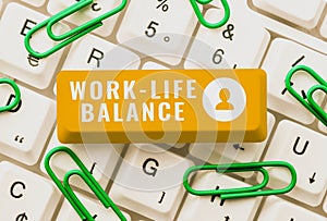 Text showing inspiration Work Life Balance. Business concept time allocated for work and aspects of life are equal