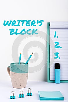 Text showing inspiration Writer S Block. Concept meaning Condition of being unable to think of what to write photo