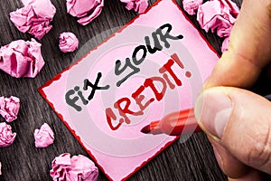 Text sign Fix Your Credit. Business concept for Bad Score Rating Avice Fix Improvement Repair written Pin Sticky Note Paper Folde