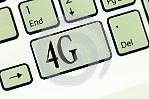 Text sign showing 4G. Conceptual photo Mobile communication standard Wireless internet access at a higher speed