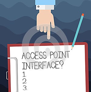 Text sign showing Access Point Interfacequestion. Conceptual photo Allow wireless device to connect to a network Hu