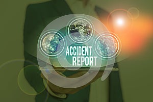 Text sign showing Accident Report. Conceptual photo formal recording of the accident or injury that has occurred Elements of this