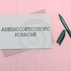 Text sign showing Adrenocorticotropic Hormone. Business approach hormone secreted by pituitary gland cortex