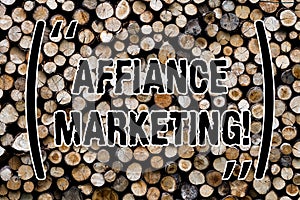 Text sign showing Affiance Marketing. Conceptual photo joining two or more companies in same field mutual goal Wooden background