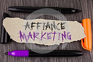 Text sign showing Affiance Marketing. Conceptual photo joining two or more companies in same field mutual goal written on Tear Car