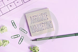 Text sign showing Affiliate Marketing. Conceptual photo Promoting another an individuals product Earning a Commission Square empty