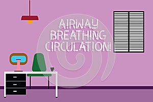 Text sign showing Airway Breathing Circulation. Conceptual photo Memory aid for rescuers performing CPR Work Space