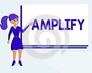 Text sign showing Amplify. Conceptual photo Make something bigger louder increase the volume using amplifier photo
