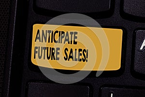 Text sign showing Anticipate Future Sales. Conceptual photo Valuing an investment for profitability and risk Keyboard