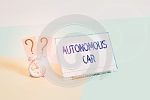 Text sign showing Autonomous Car. Conceptual photo vehicle that can guide itself without human conduction Mini size alarm clock