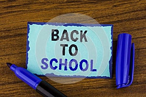 Text sign showing Back To School. Conceptual photo Right time to purchase schoolbag, pen, book, stationary written on Sticky Note