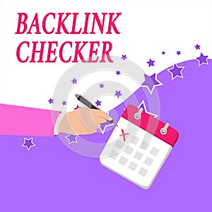 Text sign showing Backlink Checker. Conceptual photo Find your competitors most valuable ones and spot patterns Male