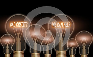 Text sign showing Bad Credit Question We Can Help. Conceptual photo offering help after going for loan then rejected.