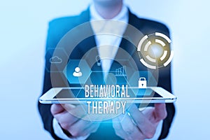 Text sign showing Behavioral Therapy. Business concept help change potentially selfdestructive behaviors Lady In Uniform photo