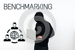 Text sign showing Benchmarking. Business concept Evaluate something by comparison with a standard Strategy