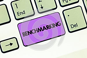 Text sign showing Benchmarking. Conceptual photo Evaluate something by comparison with a standard Strategy