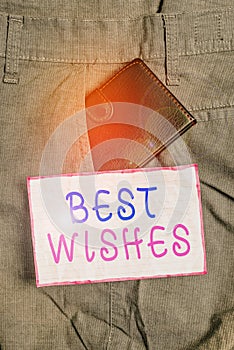 Text sign showing Best Wishes. Conceptual photo an expression of hope for someone s is future happiness or welfare Small little