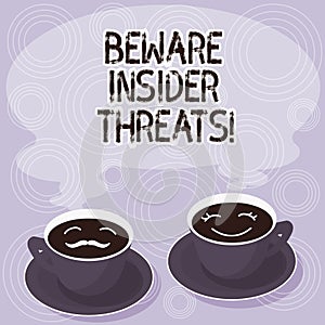 Text sign showing Beware Insider Threats. Conceptual photo Be cautious on malicious attack inside the network Sets of
