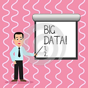 Text sign showing Big Data. Conceptual photo extremely large sets that may be analysed to reveal patterns Man in Necktie