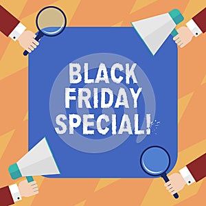 Text sign showing Black Friday Special. Conceptual photo The day after thanksgiving Crazy Sale Shopping season Hu