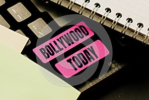 Text sign showing Bollywood. Business concept one who organizes and assumes the risks of a business Abstract Creating