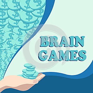 Text sign showing Brain Games. Business overview psychological tactic to manipulate or intimidate with opponent Palm