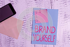 Text sign showing Brand Yourself. Conceptual photo Develop a unique professional identity Personal product Envelope blank sheet