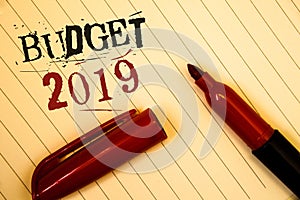 Text sign showing Budget 2019. Conceptual photos New year estimate of incomes and expenses Financial PlanIdeas messages created on