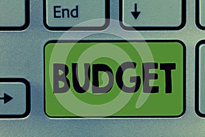 Text sign showing Budget. Conceptual photo defined estimate of income and expenditure for set period of time