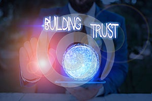 Text sign showing Building Trust. Conceptual photo activity of emerging trust between showing to work effectively Elements of this