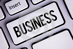 Text sign showing Business. Conceptual photo Marketing and sales stagedy for new projects written on White Keyboard Key with copy