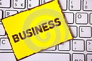 Text sign showing Business. Conceptual photo Marketing and sales stagedy for new projects written on Yellow Sticky note paper plac