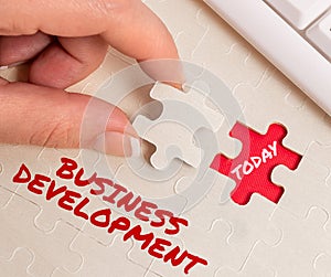 Text sign showing Business Development. Word for Implement Growth Value within and between company Building An