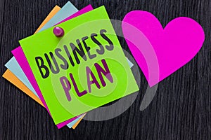 Text sign showing Business Plan. Conceptual photo Structural Strategy Goals and Objectives Financial Projections Papers Romantic l