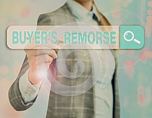 Text sign showing Buyer Remorse. Conceptual photo a feeling of regret experienced after making a purchase