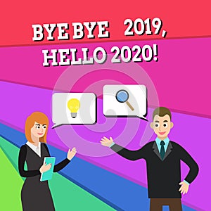 Text sign showing Bye Bye 2019 Hello 2020. Conceptual photo saying goodbye to last year and welcoming another good one