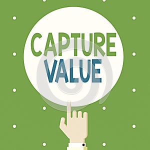 Text sign showing Capture Value. Conceptual photo Customer Relationship Satisfy Needs Brand Strength Retention Male Hu analysis