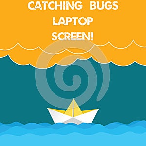 Text sign showing Catching Bugs Laptop Screen. Conceptual photo Computer system protection safety antivirus Wave Heavy