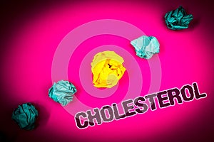 Text sign showing Cholesterol. Conceptual photo Low Density Lipoprotein High Density Lipoprotein Fat Overweight Ideas concept pink
