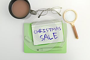 Text sign showing Christmas Sale. Word for period during which a retailer sells goods at reduced prices